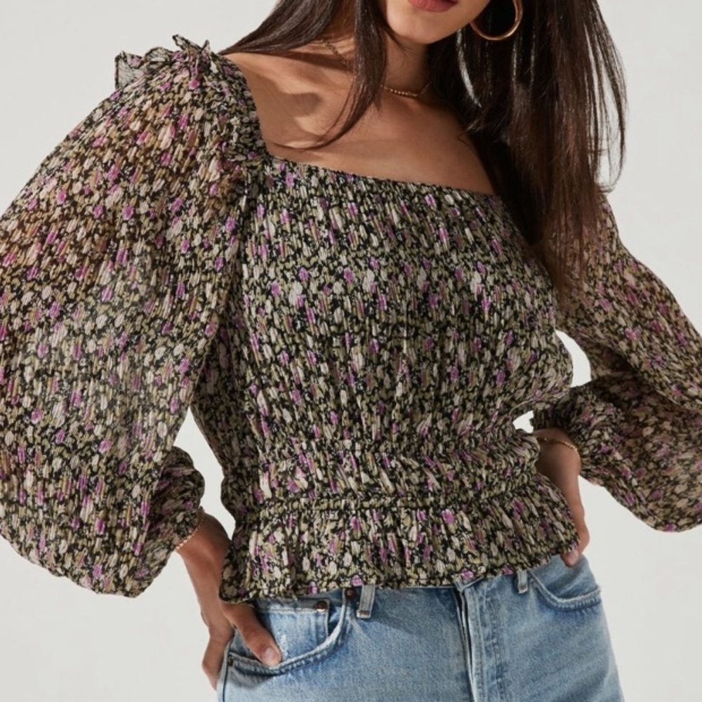 ASTR the Label Elva Flora Long Sleeve Top/Black Floral/Size XS